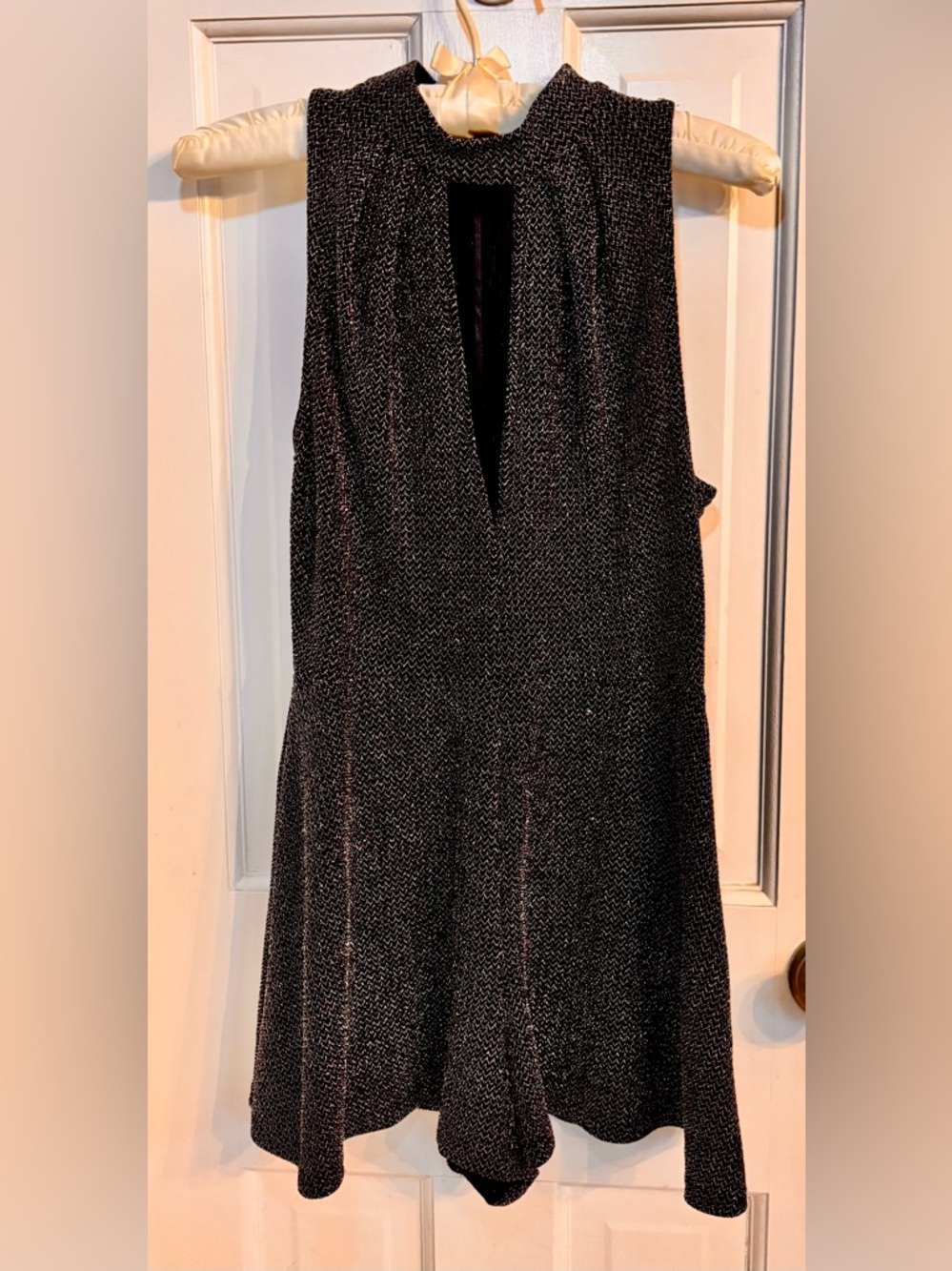 Topshop Metallic Sleeveless Romper High Neck Silver Black SZ 4 Cypercore